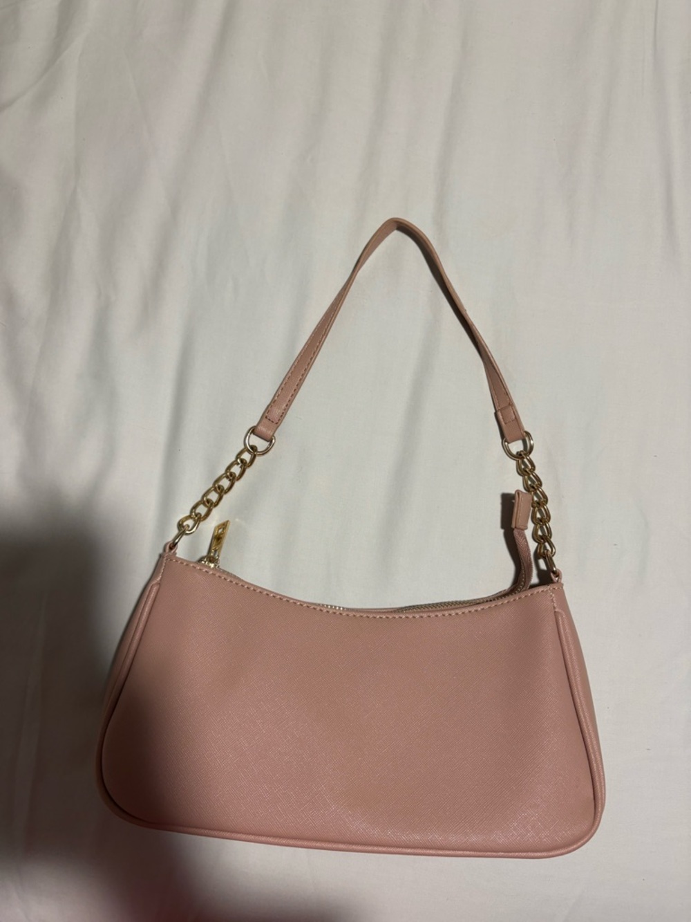 Classic Pink Shoulder Bag with Gold Chain Accent